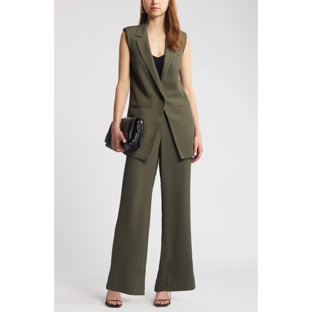 NEW Open Edit Womens Olive Green Tailored long vest blouse XL NWT Classic 90's